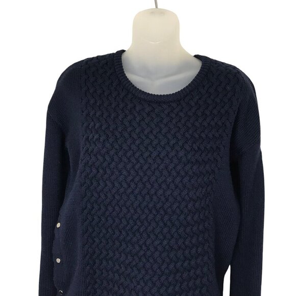 Aritzia Babaton Navy Blue Cable Knit 100% Merino Wool  Sweater Size XS - Picture 3 of 8